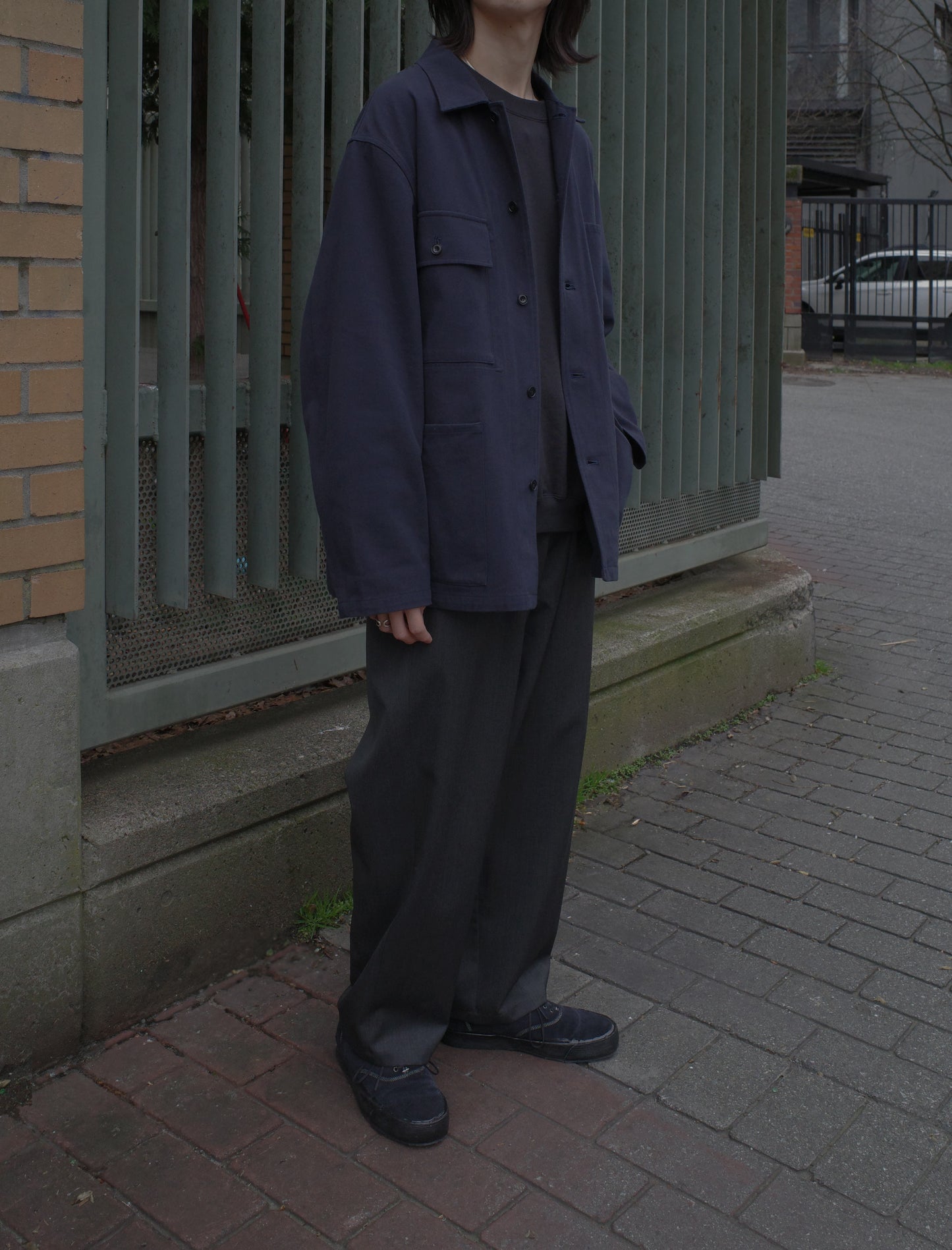 awasa Hard Twist Cotton Twill Utility Shirt Jacket Navy