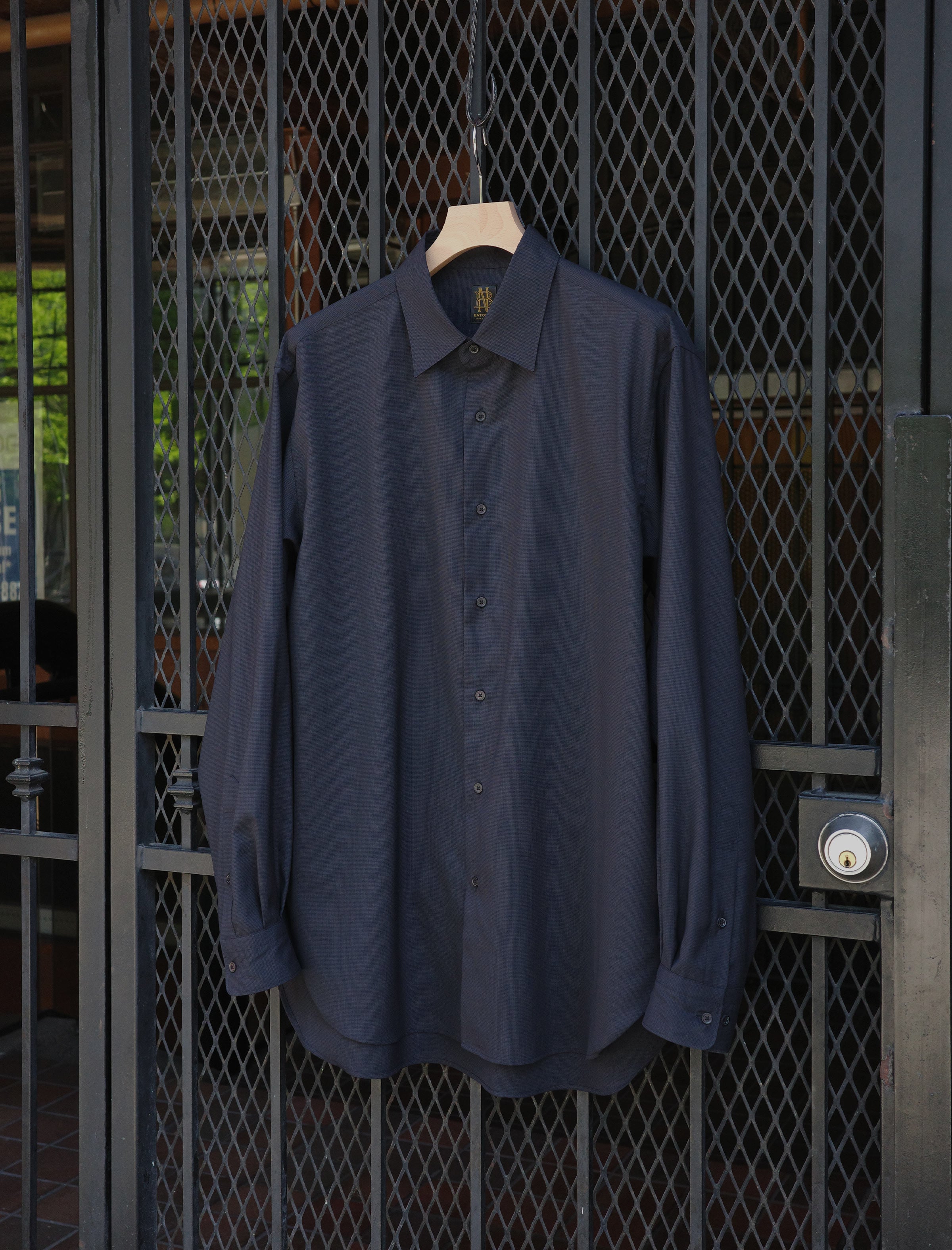バトナー SOLID WOOL REGULAR COLLAR SHIRT 2 BATONER Solid Wool Regular Collar Shirt - Houndstooth Navy