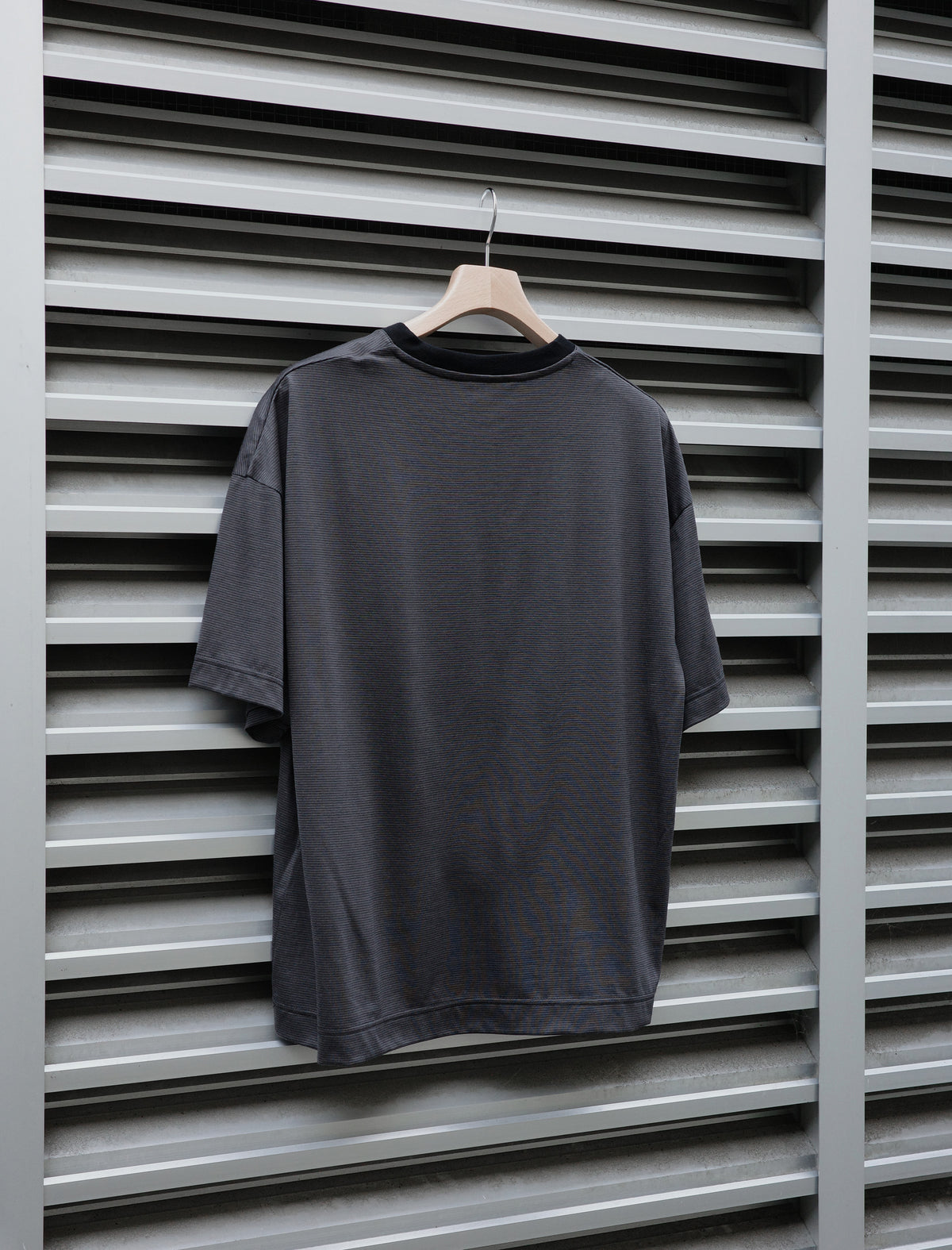 KANEMASA PHIL. 32G Wool Stripe S/S Tee Charcoal