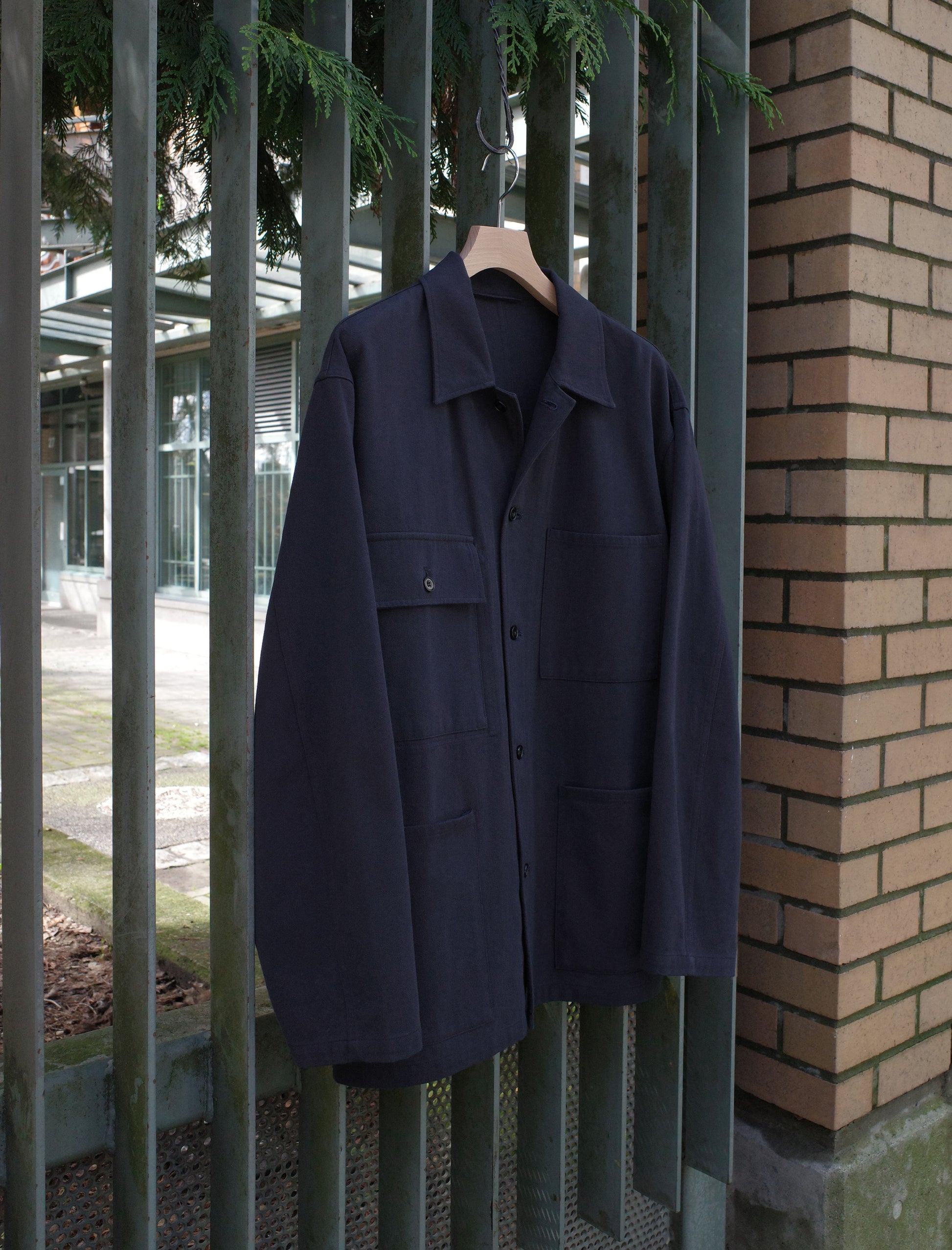 awasa Hard Twist Cotton Twill Utility Shirt Jacket Navy