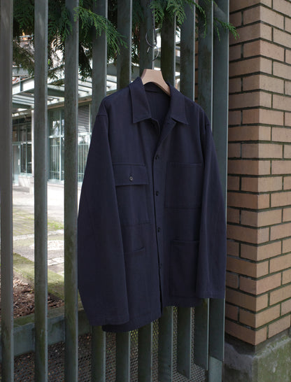 awasa Hard Twist Cotton Twill Utility Shirt Jacket Navy