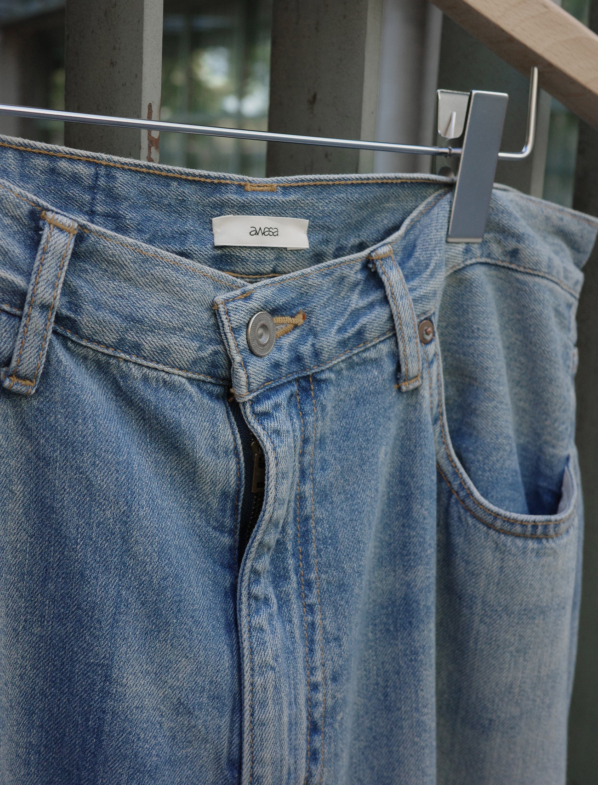 awasa Selvedge Light Denim 5-Pocket Wide Pants Indigo Fade