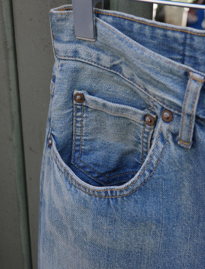 awasa Selvedge Light Denim 5-Pocket Wide Pants Indigo Fade