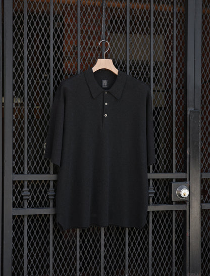 BATONER 32G Smooth Knit S/S Polo - Melange Black