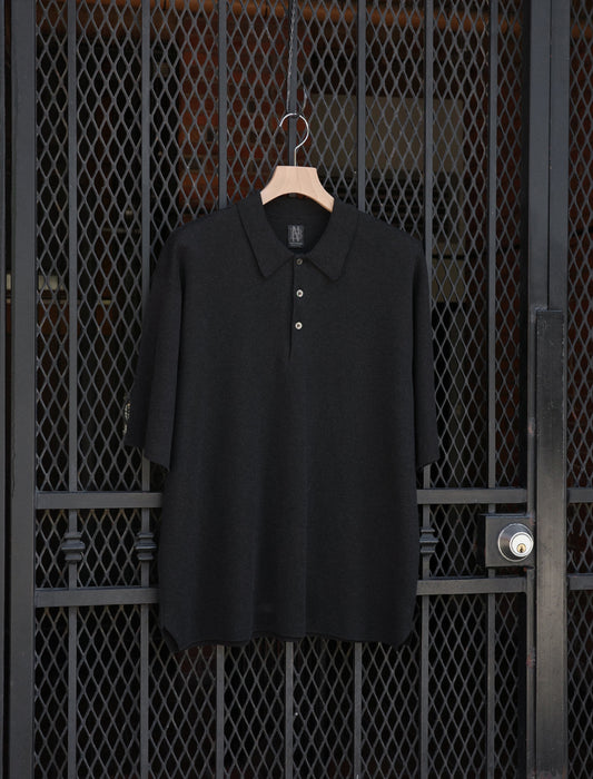 BATONER 32G Smooth Knit S/S Polo - Melange Black