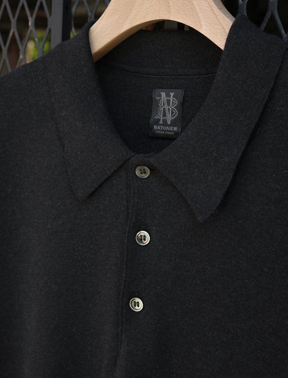 BATONER 32G Smooth Knit S/S Polo - Melange Black