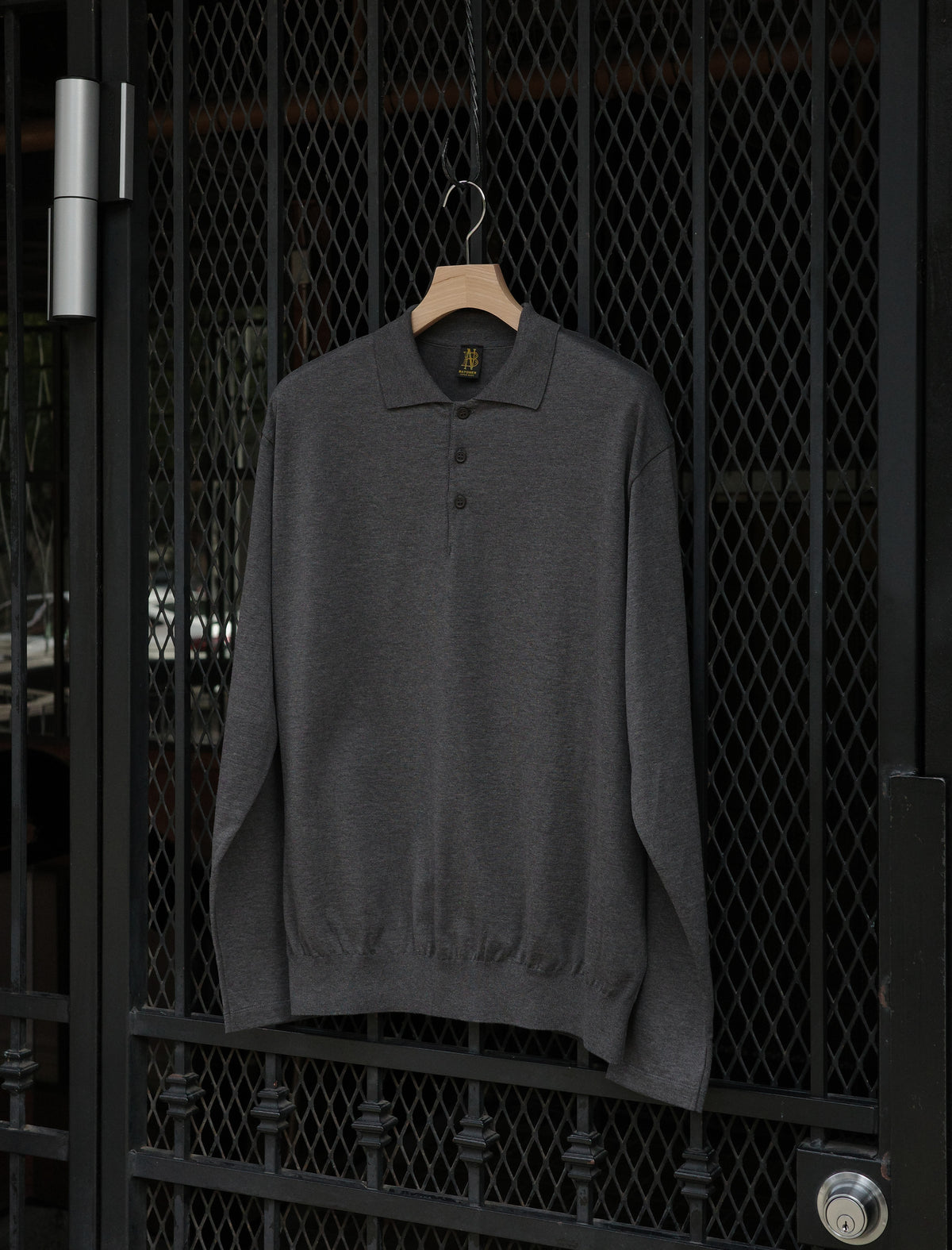 BATONER Blousing Polo L/S T-Shirt - Charcoal