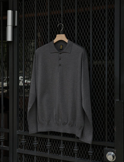 BATONER Blousing Polo L/S T-Shirt - Charcoal