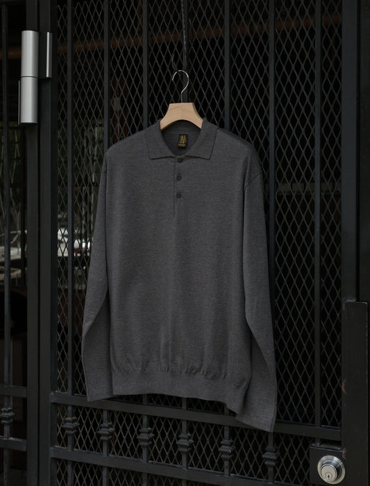 BATONER Blousing Polo L/S T-Shirt - Charcoal