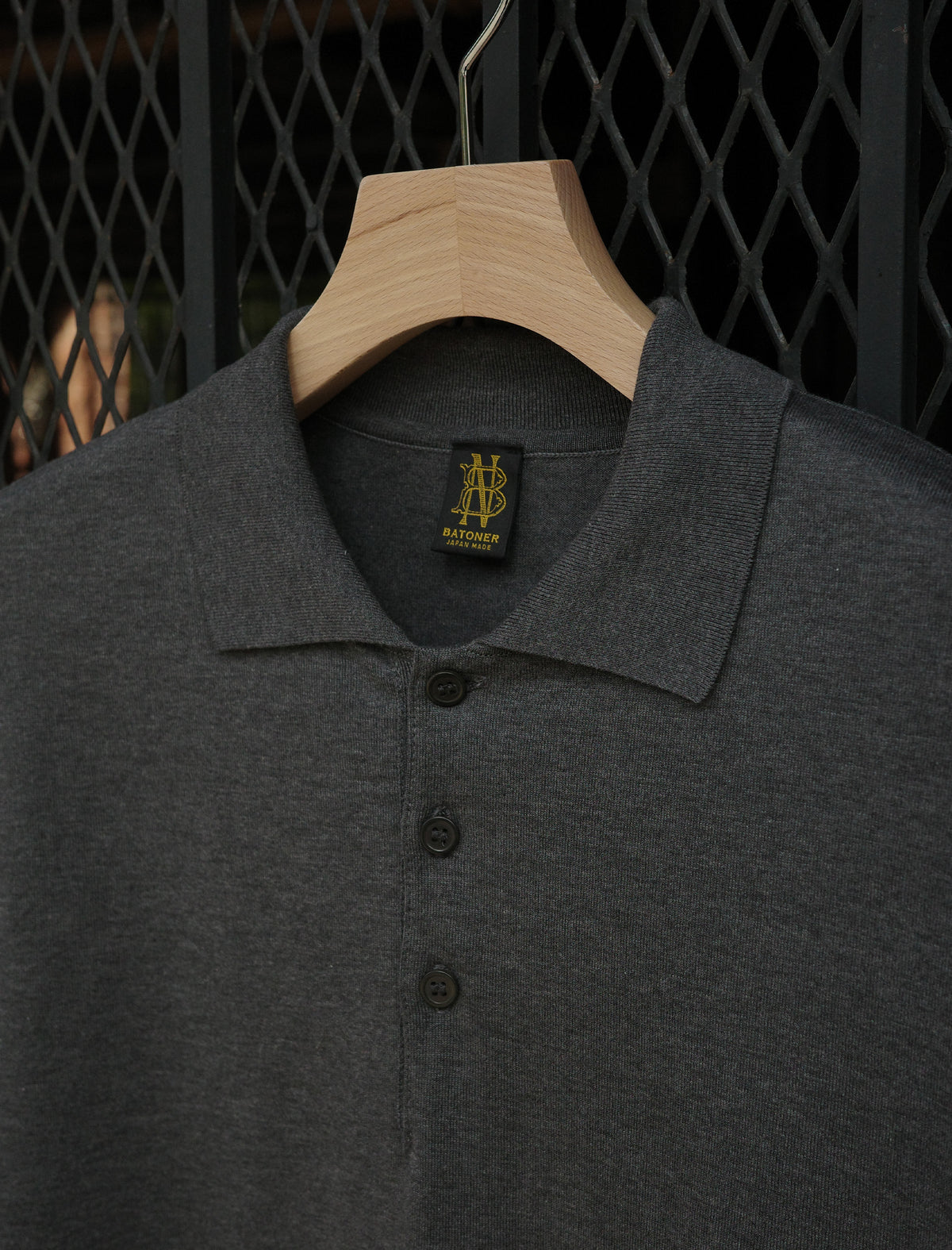 BATONER Blousing Polo L/S T-Shirt - Charcoal