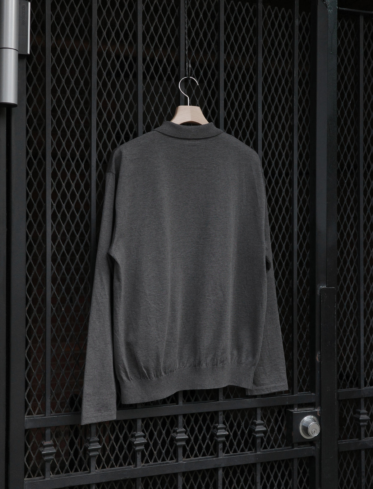BATONER Blousing Polo L/S T-Shirt - Charcoal