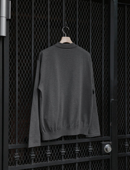 BATONER Blousing Polo L/S T-Shirt - Charcoal