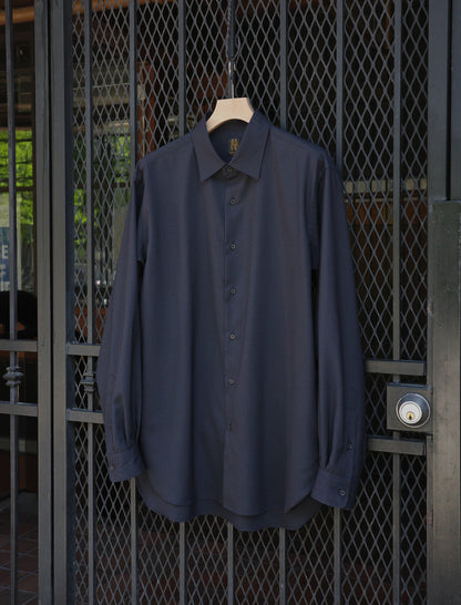 BATONER Solid Wool Regular Collar Shirt Houndstooth Navy