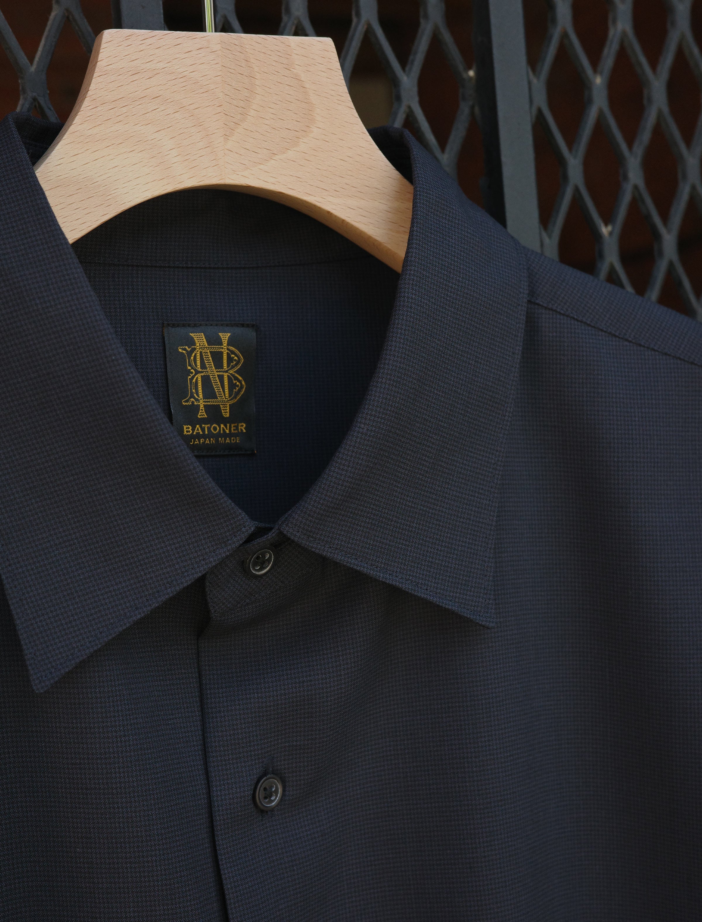 バトナー SOLID WOOL REGULAR COLLAR SHIRT 2 BATONER Solid Wool Regular Collar Shirt - Houndstooth Navy