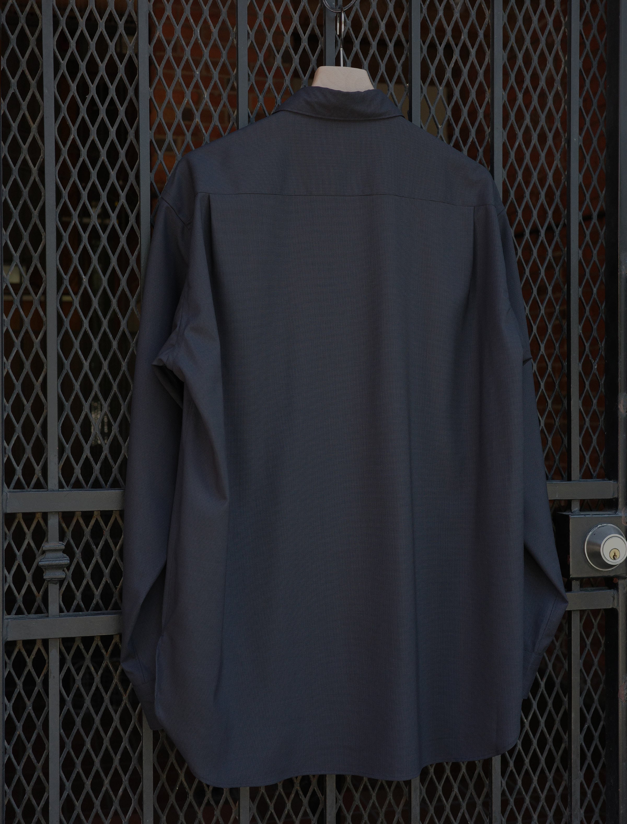 BATONER Solid Wool Regular Collar Shirt - Houndstooth Navy