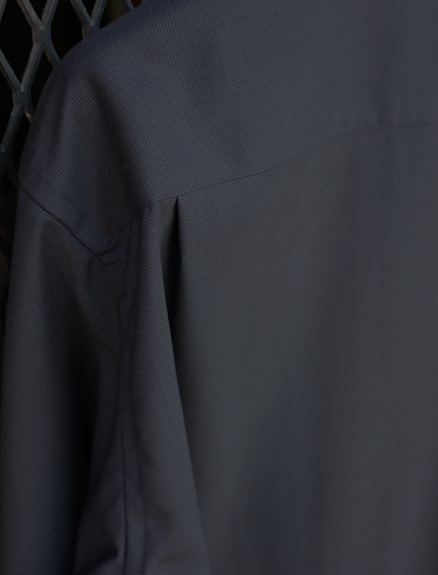 BATONER Solid Wool Regular Collar Shirt Houndstooth Navy