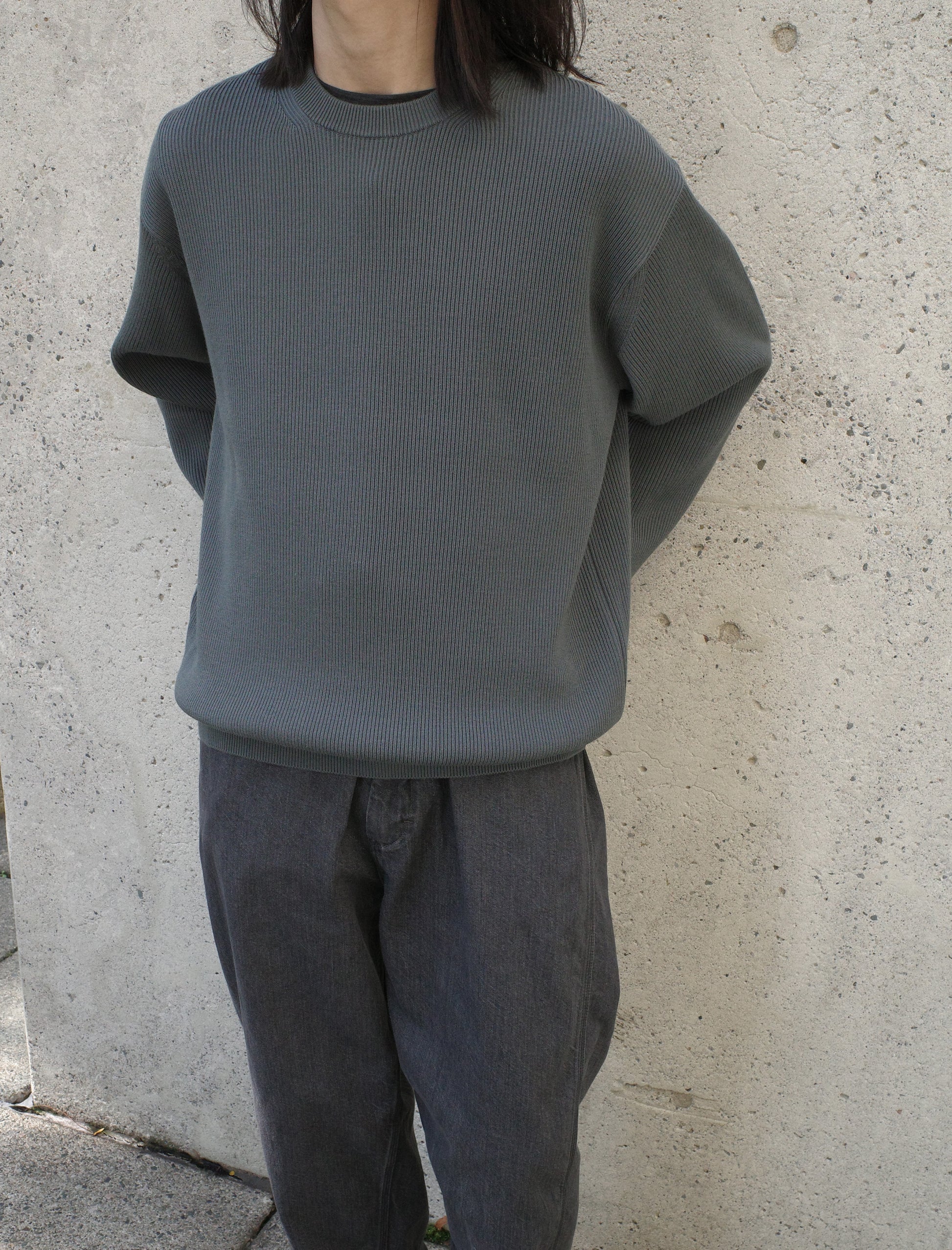 BATONER Super High Twist Wool Crewneck - Grey Blue