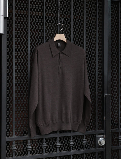 BATONER Superior High Gauge Merino Polo - Brown