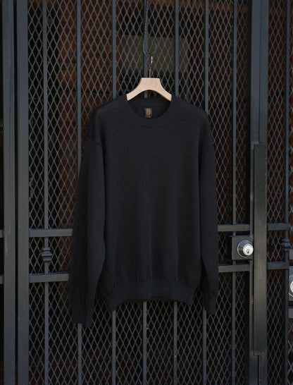 BATONER Washed High Count Linen Crewneck Black