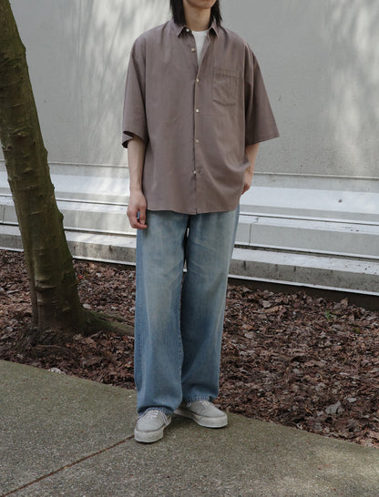 Blanc YM Soft Oxford Half Sleeve Shirt Beige
