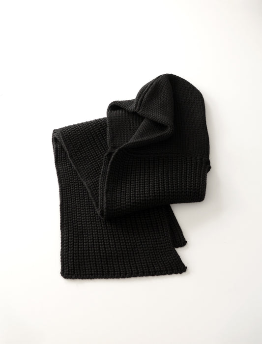 COMEASANDGOES Merino Wool Hoodie Muffler Black