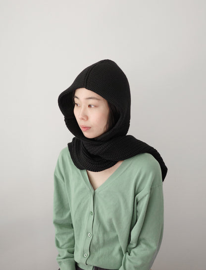 COMEASANDGOES Merino Wool Hoodie Muffler Black