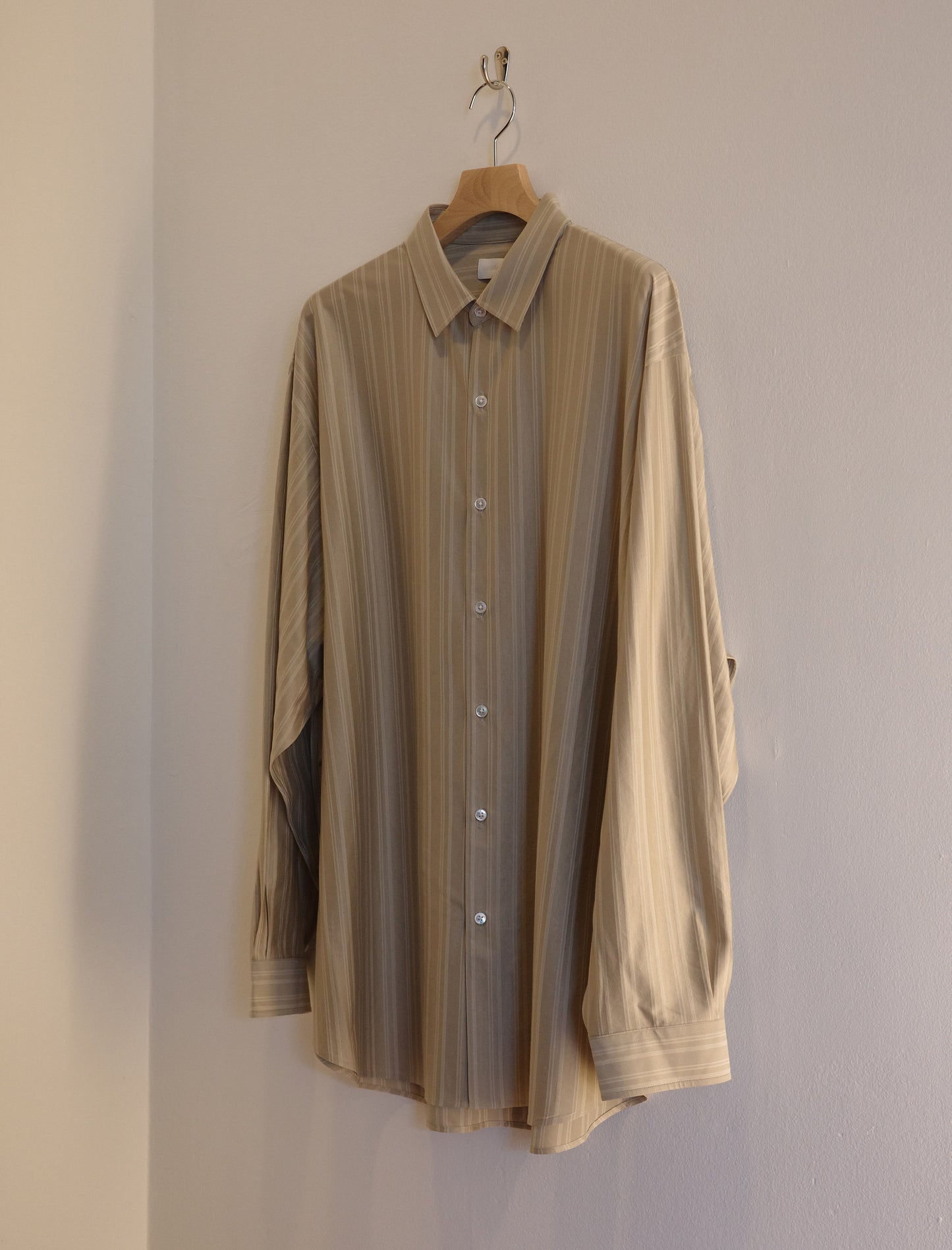 KANEMASA PHIL. 46G Atmosphere Stripe L/S Shirt - Khaki