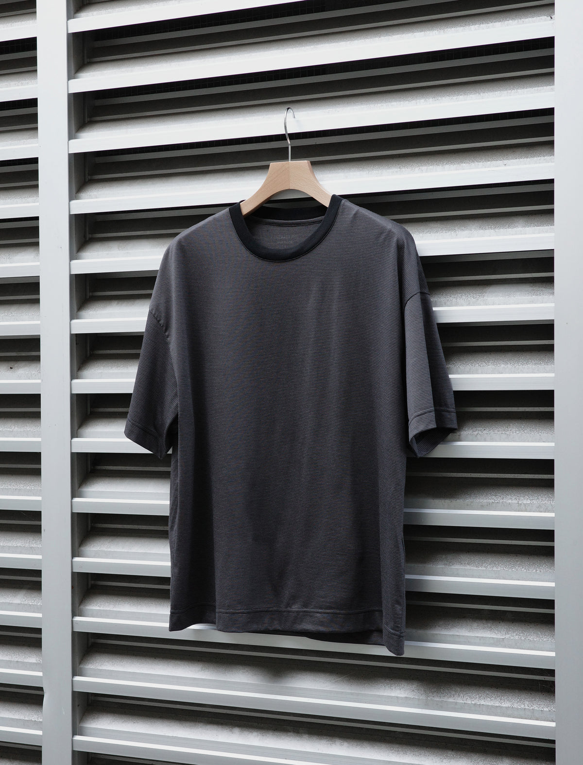 KANEMASA PHIL. 32G Wool Stripe S/S Tee Charcoal