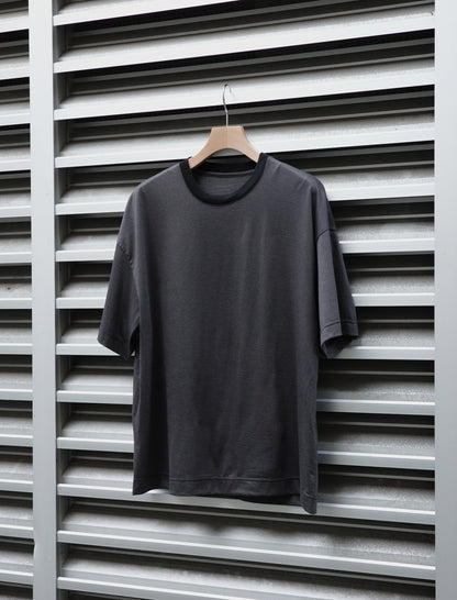 KANEMASA PHIL. 32G Wool Stripe S/S Tee Charcoal