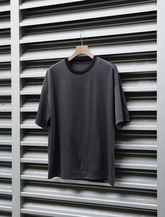 KANEMASA PHIL. 32G Wool Stripe S/S Tee Charcoal