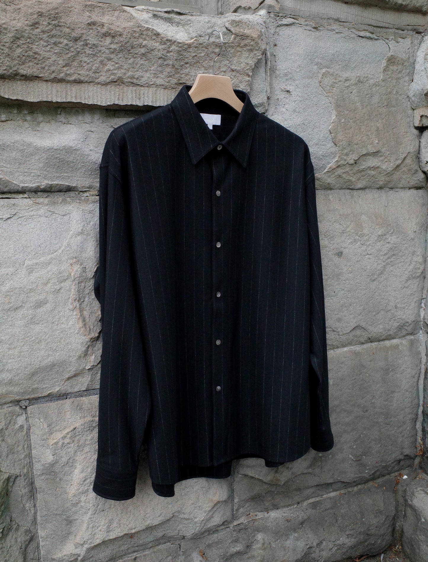 KANEMASA PHIL. 36G Wool Stripe Ideal Shirt - Black