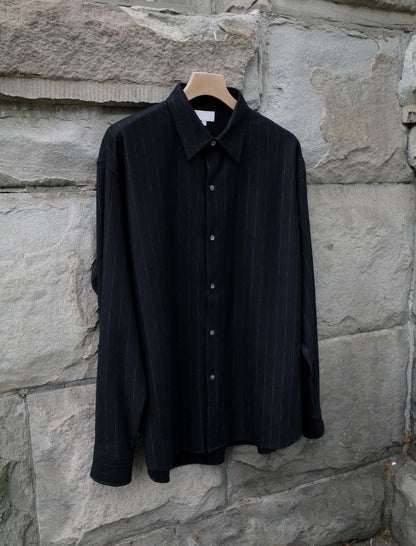 KANEMASA PHIL. 36G Wool Stripe Ideal Shirt - Black