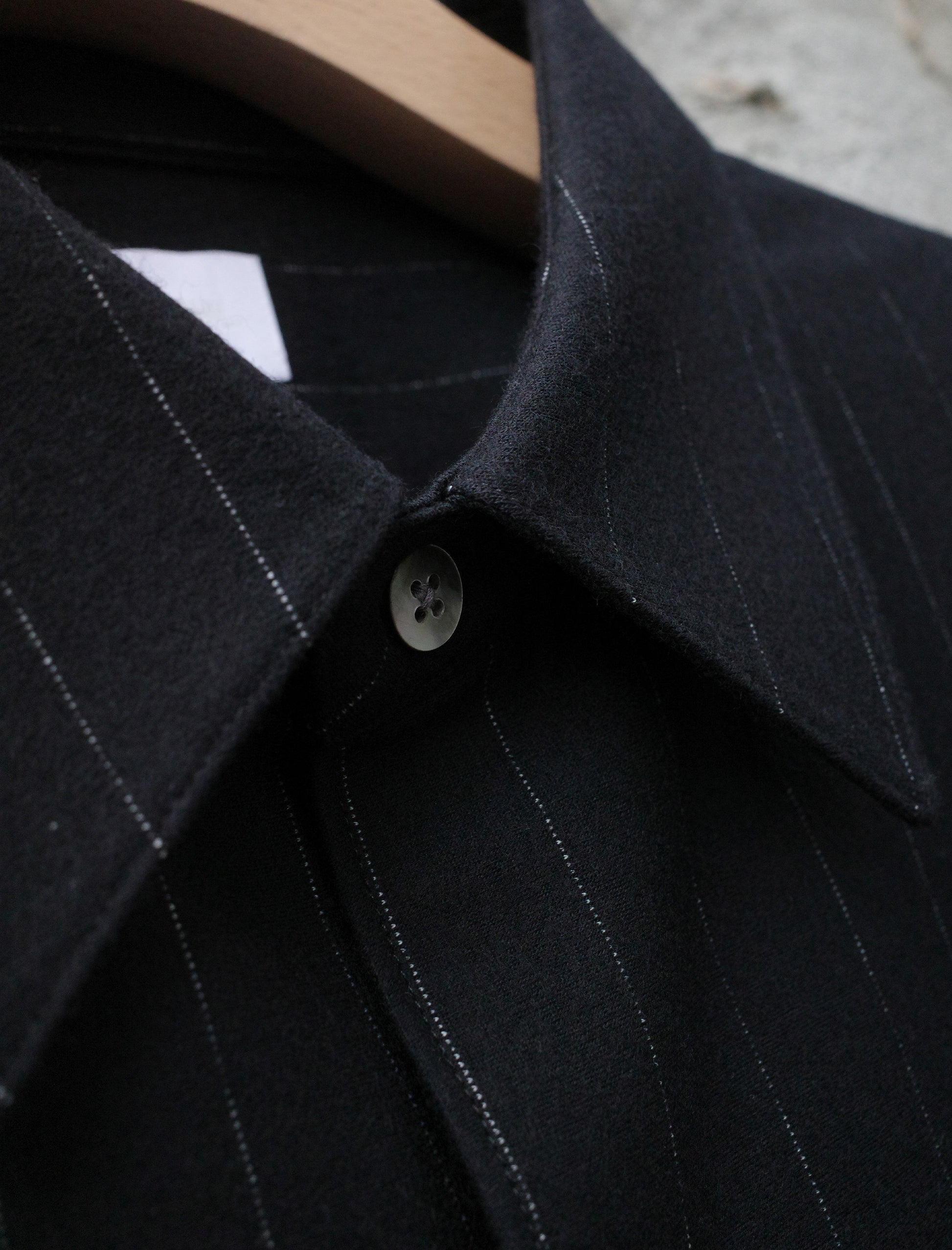 KANEMASA PHIL. 36G Wool Stripe Ideal Shirt - Black