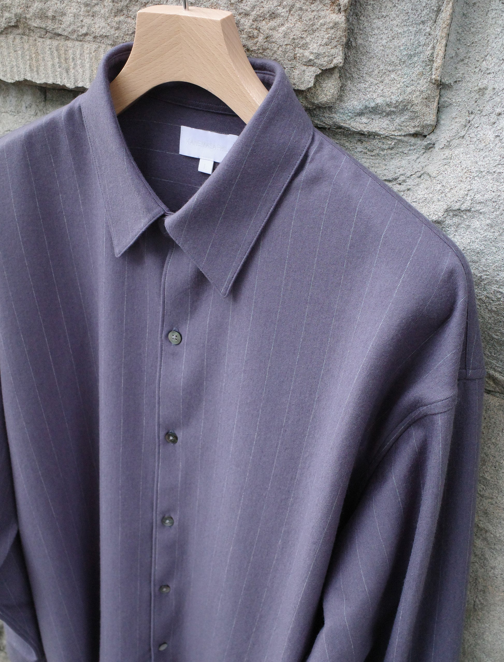 KANEMASA PHIL. 36G Wool Stripe Ideal Shirt - Shetland Grey