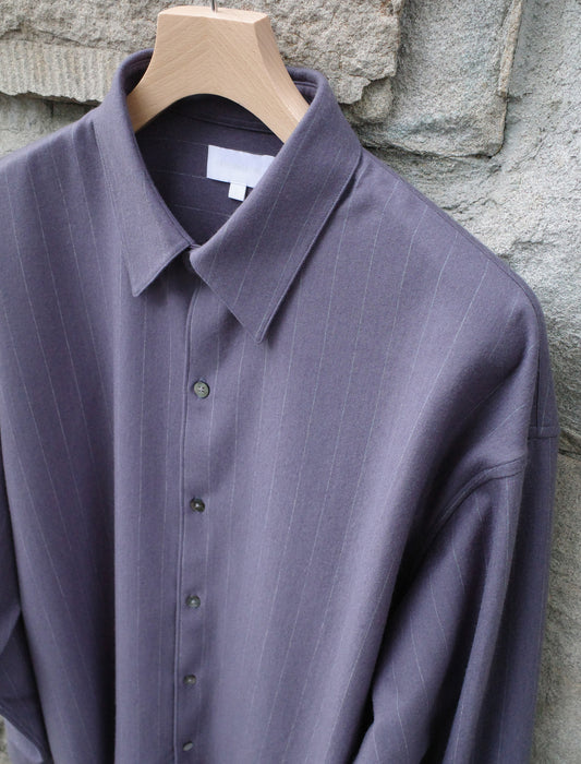 KANEMASA PHIL. 36G Wool Stripe Ideal Shirt - Shetland Grey