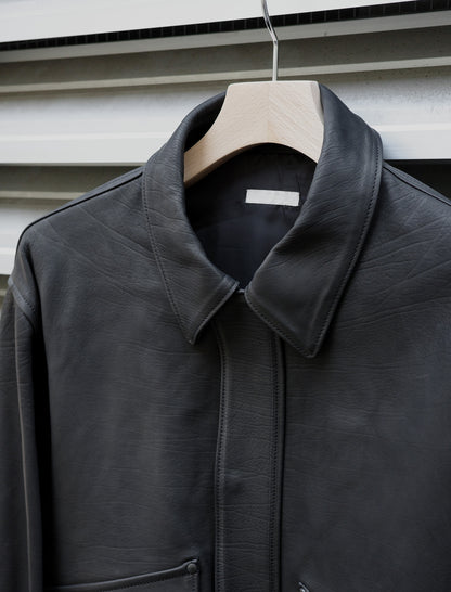 ULTERIOR Calf Leather Flight Jacket Black