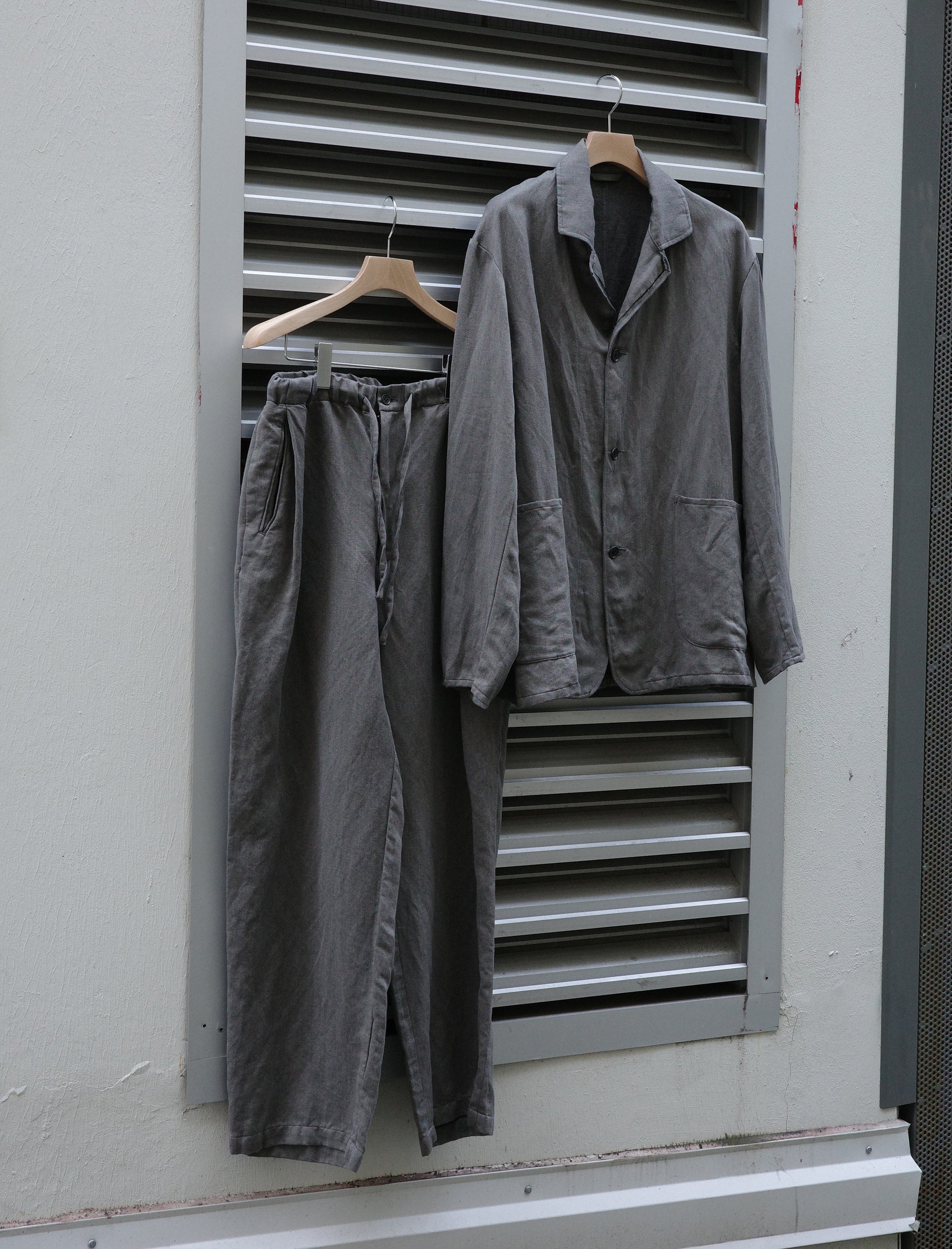 ULTERIOR Washed C/L Corkscrew Drawstring Pants Khaki Grey