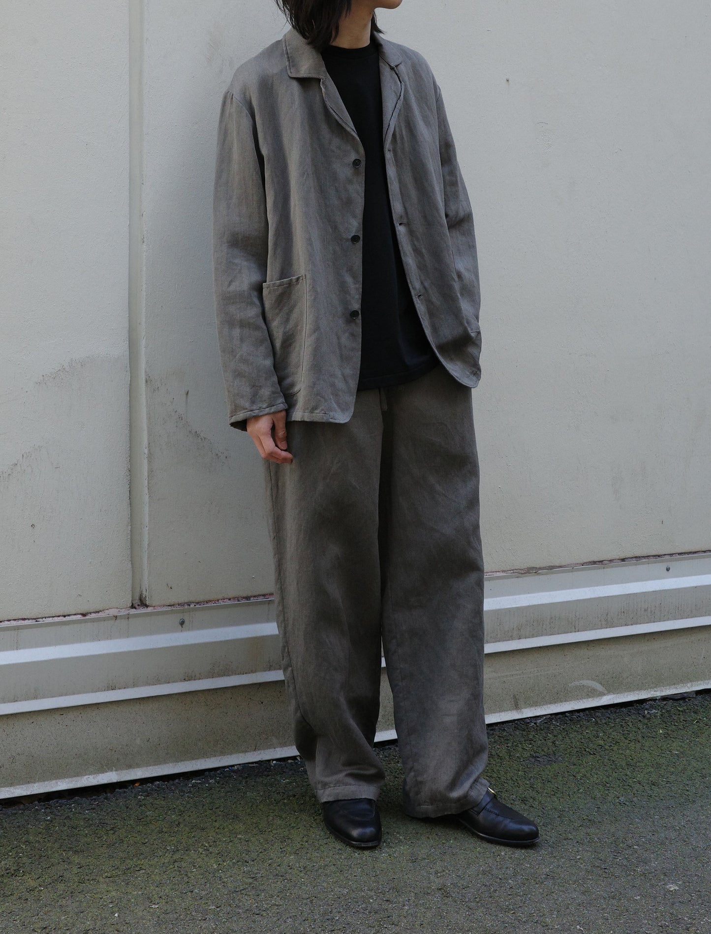ULTERIOR Washed C/L Corkscrew Jacket Khaki Grey