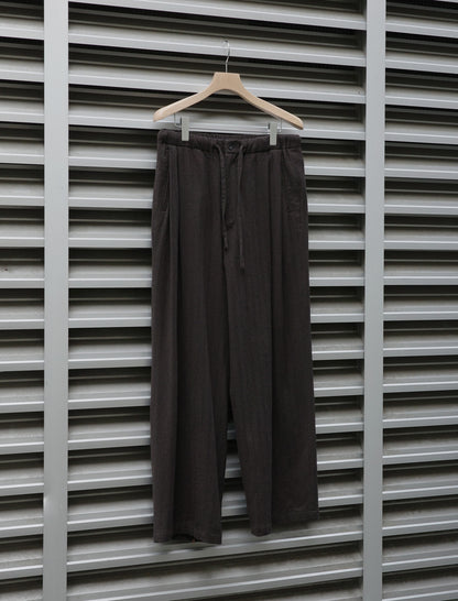 ULTERIOR Washed W/S Herringbone Drawstring Wide Pants - Dark Brown