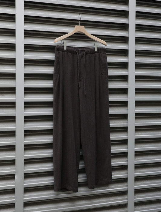 ULTERIOR Washed W/S Herringbone Drawstring Wide Pants - Dark Brown