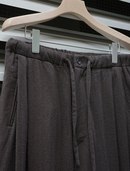 ULTERIOR Washed W/S Herringbone Drawstring Wide Pants - Dark Brown