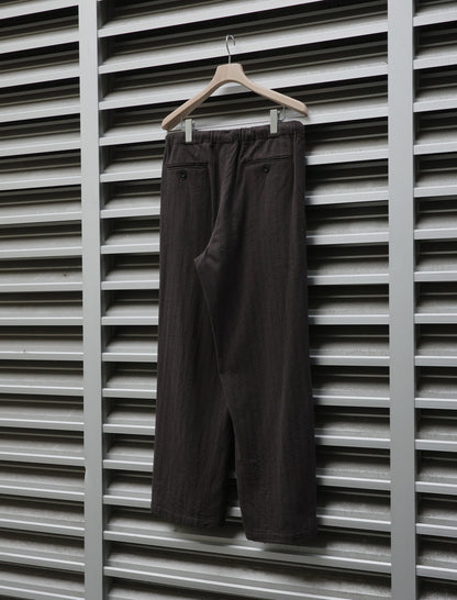 ULTERIOR Washed W/S Herringbone Drawstring Wide Pants - Dark Brown