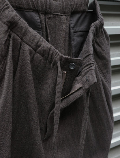 ULTERIOR Washed W/S Herringbone Drawstring Wide Pants - Dark Brown