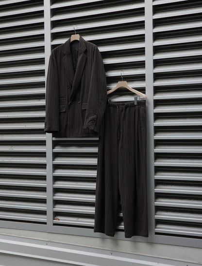 ULTERIOR Washed W/S Herringbone Drawstring Wide Pants - Dark Brown