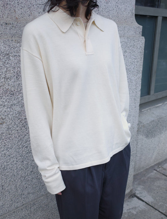 Y Non Mulesed Wool Knit Polo White