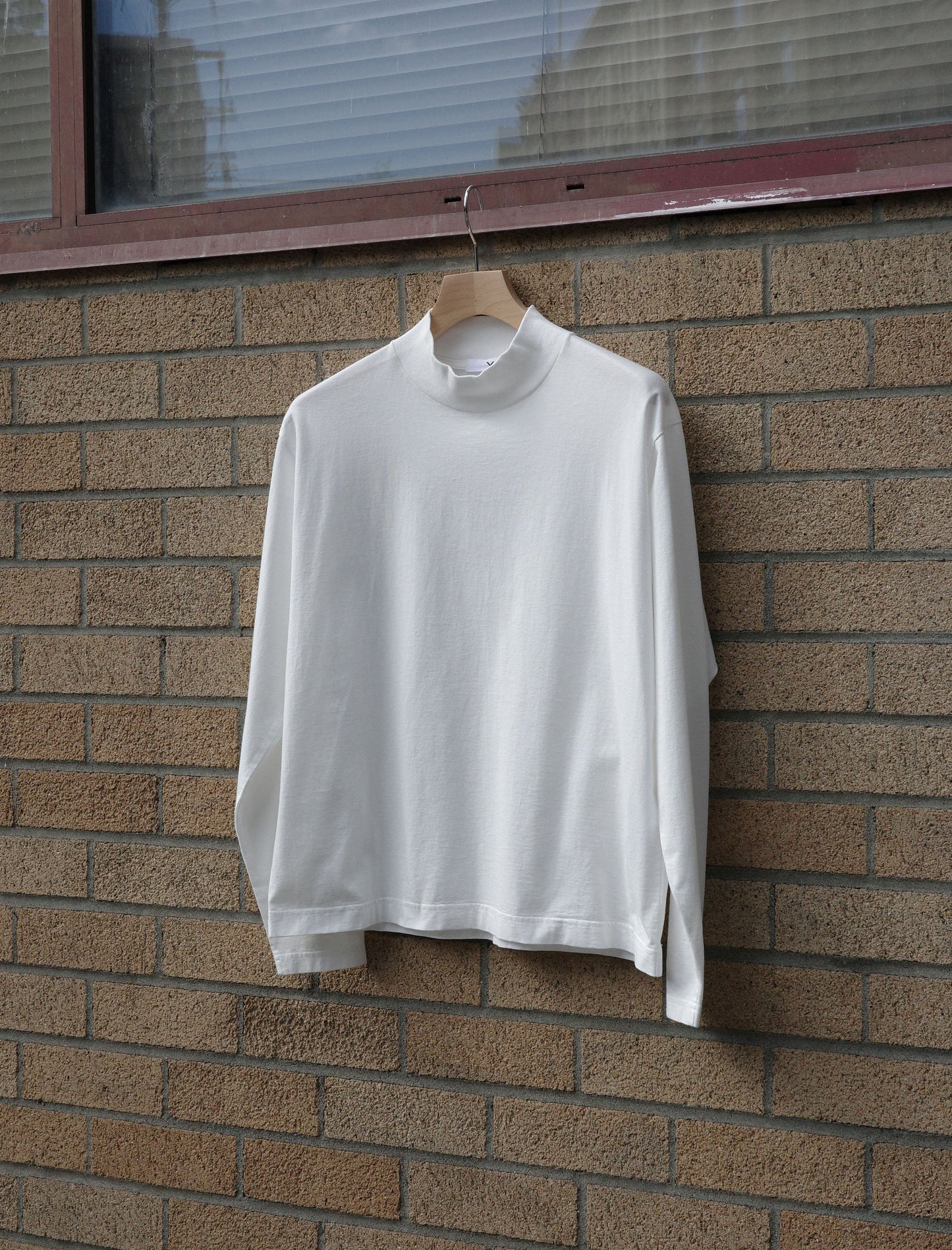 Y Organic Cotton Jersey Mock Neck L/S Tee - White