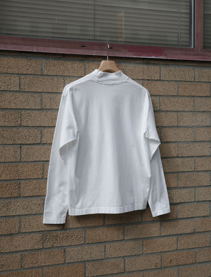 Y Organic Cotton Jersey Mock Neck L/S Tee - White