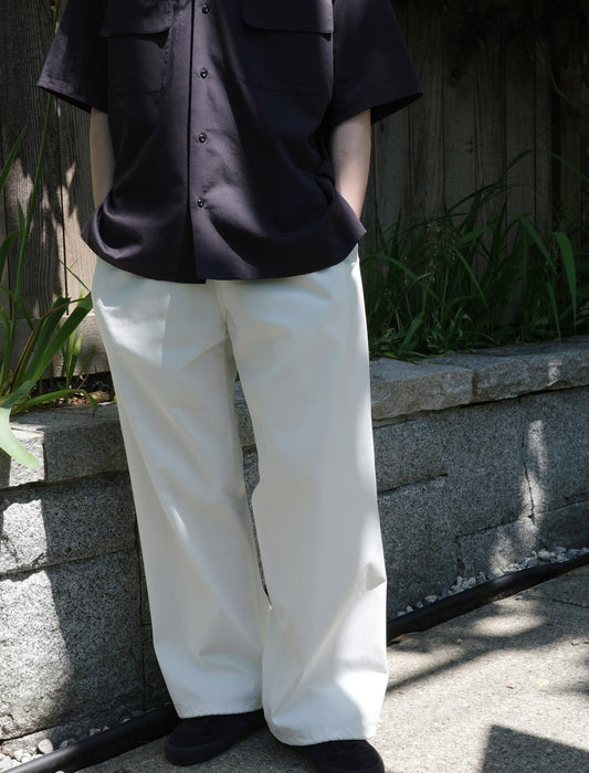 Y Organic Cotton Recycle Polyester Twill Easy Trousers - White