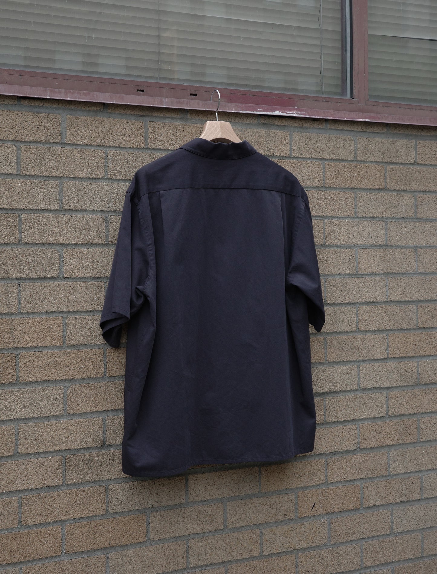 Y Organic Cotton Washer Satin Open Collar Shirt - Navy