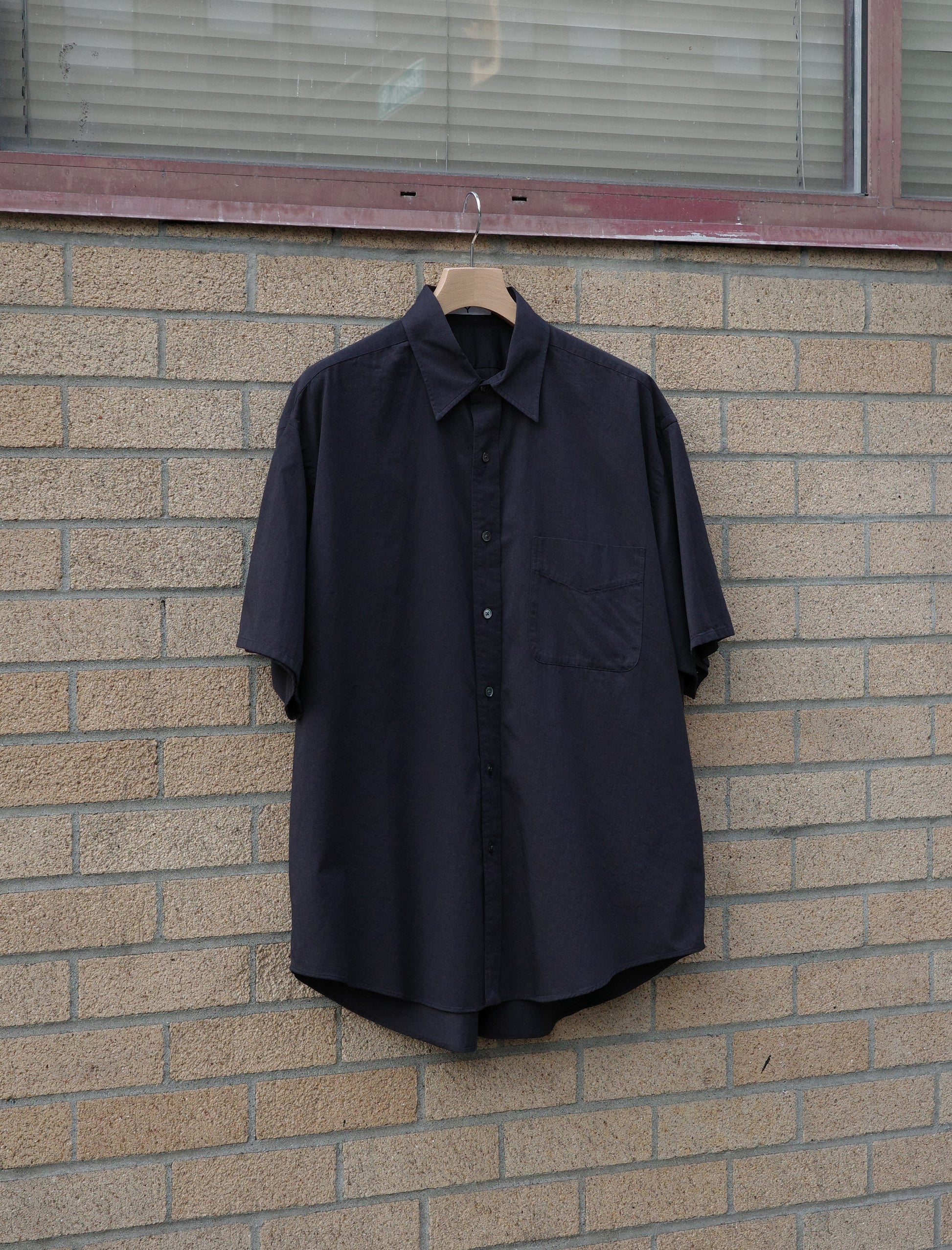 Y Organic Cotton Washer Satin S/S Shirt - Navy